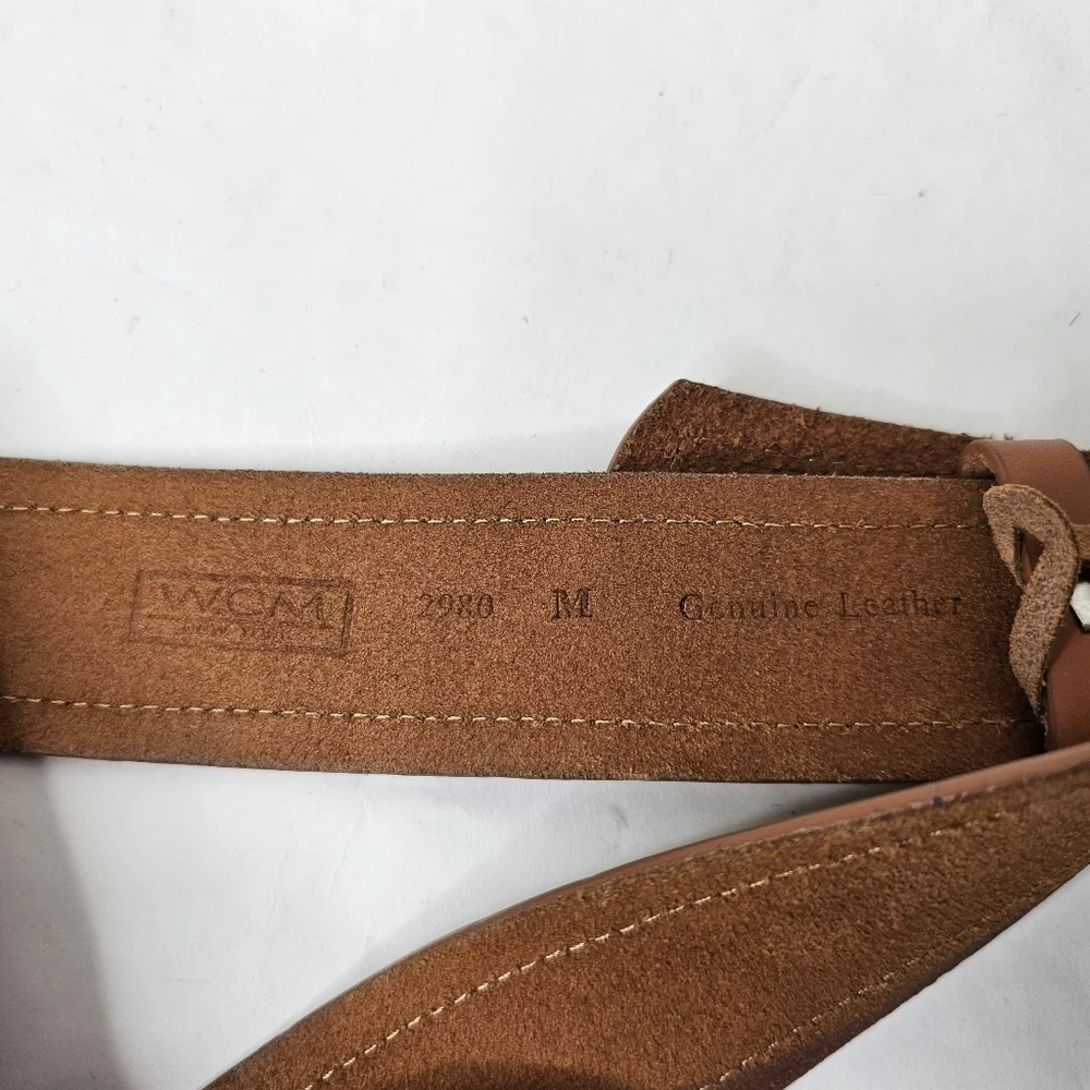WCM Beige Brown Shimmer Leopard Print Leather Belt with Silver Buckle Medium